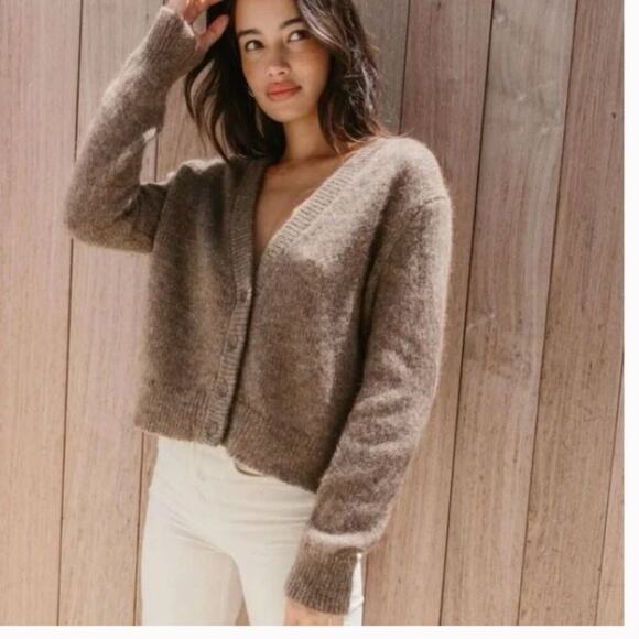 Jenni Kayne Sweaters - Jenni Kayne Mohair Boyfriend Cardigan Button Sweater in Brown Driftwood Sz XS
